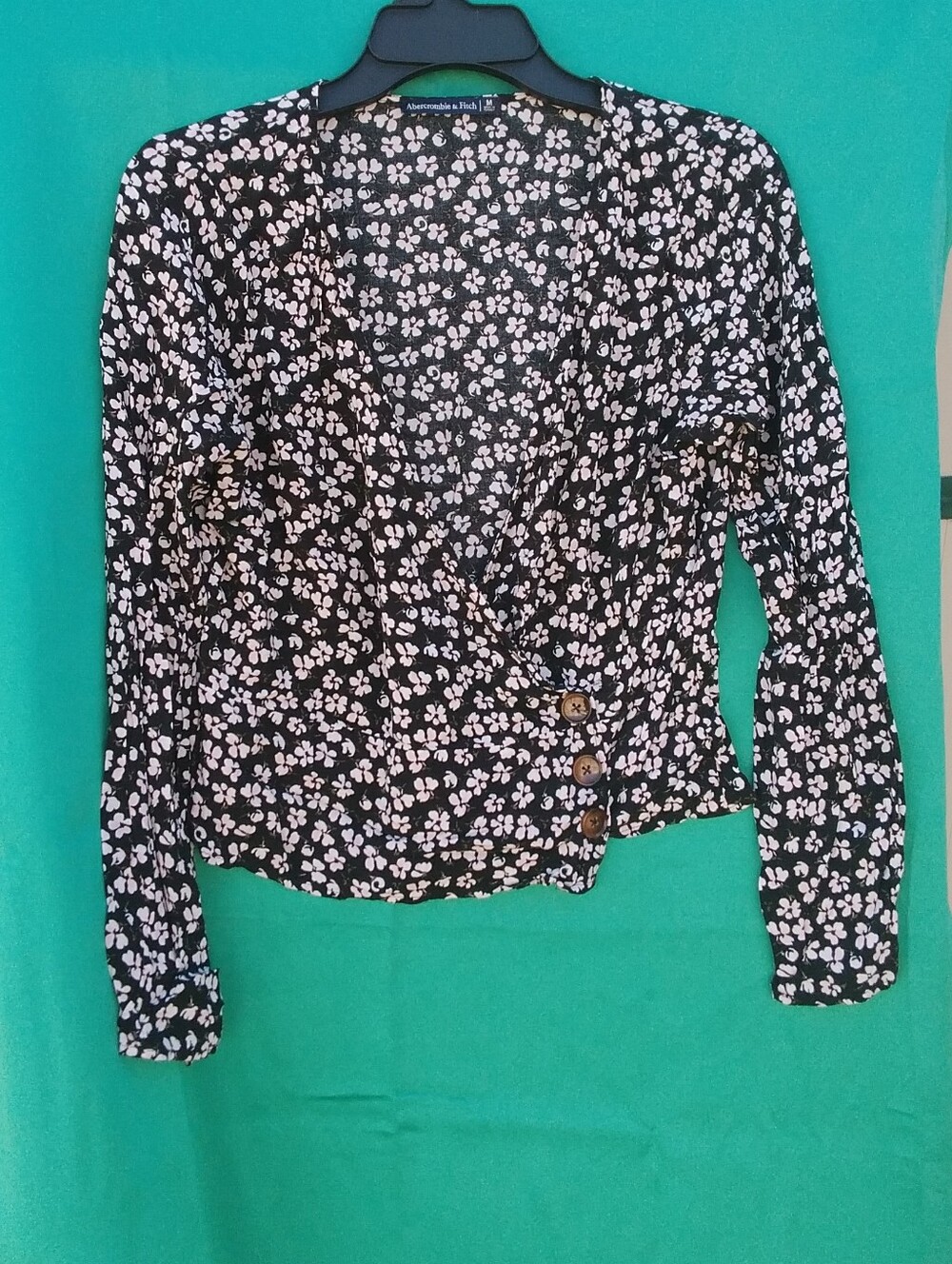 Abercrombie & Fitch Wrap Blouse Top Shirt Floral Peplum LS Womens Med